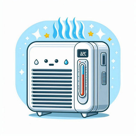 Illustration of an electric heater with a thermometer on a white backgroundのイラスト素材