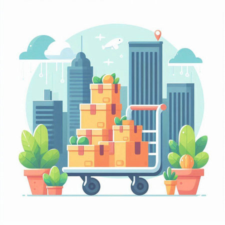 Delivery service concept. Online shopping. Vector illustration in flat style.のイラスト素材