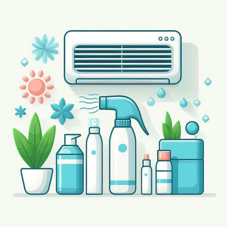 Air conditioner, air purifier, air conditioner. Flat style vector illustration.のイラスト素材