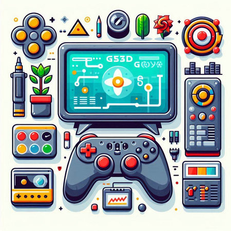 Game console, joystick, video game console, gamepad, gamepad. Vector illustrationのイラスト素材