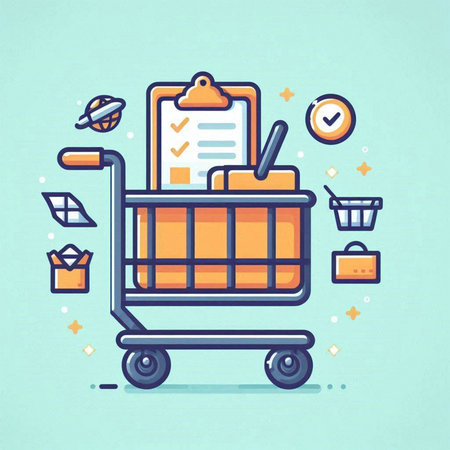 Shopping cart with checklist. Online shopping concept. Vector illustration.のイラスト素材