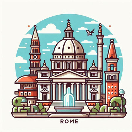 Rome Italy city skyline. Vector illustration in flat design style.のイラスト素材