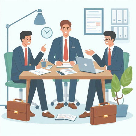 Business meeting in office. Vector illustration in flat cartoon design style.のイラスト素材