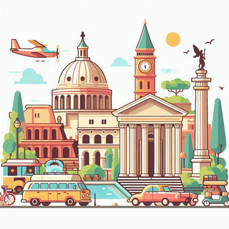 Rome, Italy. Landmarks of the city. Vector illustrationのイラスト素材