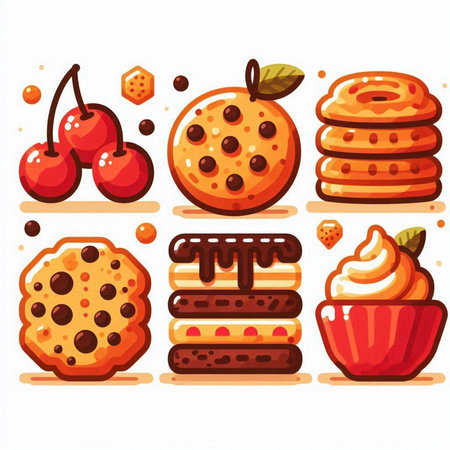 Set of different sweet cookies. Vector illustration in a flat style.のイラスト素材