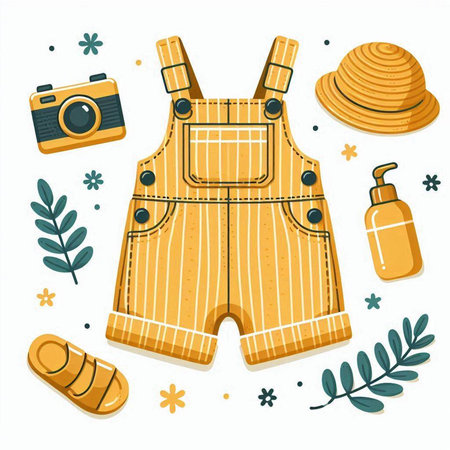 Set of summer clothes and accessories. Vector illustration in cartoon style.のイラスト素材
