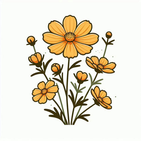 Vector illustration of cosmos flower. Isolated on a white background.のイラスト素材