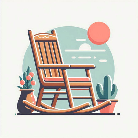 Wooden rocking chair on the beach. Vector illustration in flat styleのイラスト素材