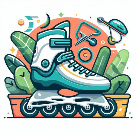 Roller skates in the box. Colorful vector illustration.のイラスト素材