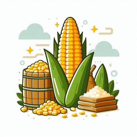 Illustration of corncob and corn on the cob. Vector illustration.のイラスト素材
