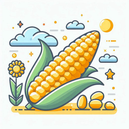 Corn vector illustration. Cute cartoon style. Isolated on white background.のイラスト素材