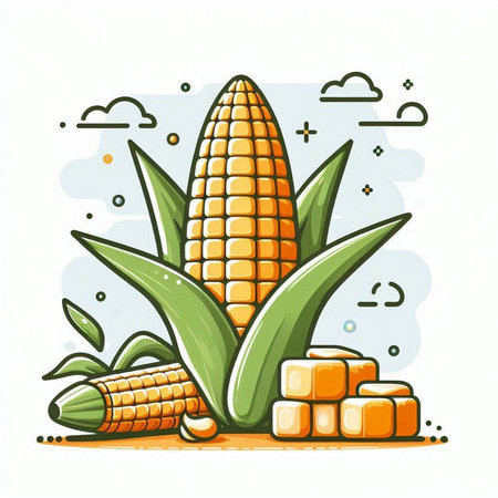 Illustration of fresh corn on the cob. Vector illustration of fresh corn.のイラスト素材