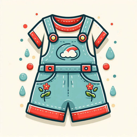 Children's clothes and raindrops. Vector illustration in cartoon style.のイラスト素材