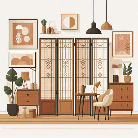 Interior design of living room. Vector illustration in flat style.のイラスト素材