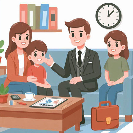Illustration of a Family Sitting on the Couch at Home and Talkingのイラスト素材