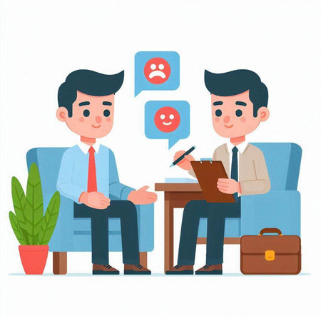 Businessman talking with customer. Vector illustration in a flat style.のイラスト素材