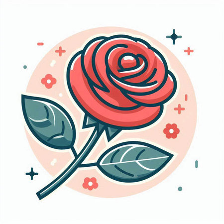Red rose flower with leaves. Vector illustration in doodle style.のイラスト素材