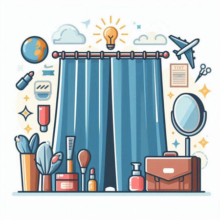 Vector illustration of beauty salon. Flat line art style design elements.のイラスト素材