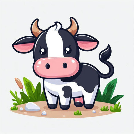 Cute cow on the grass. Vector illustration in cartoon style.のイラスト素材