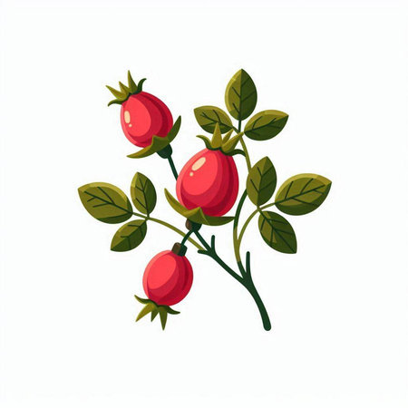 Rosehip branch with berries on a white background. Vector illustration.のイラスト素材