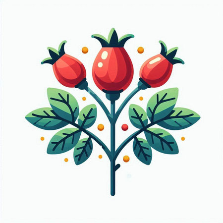 Rosehip branch isolated on white background. Vector illustration in flat style.のイラスト素材