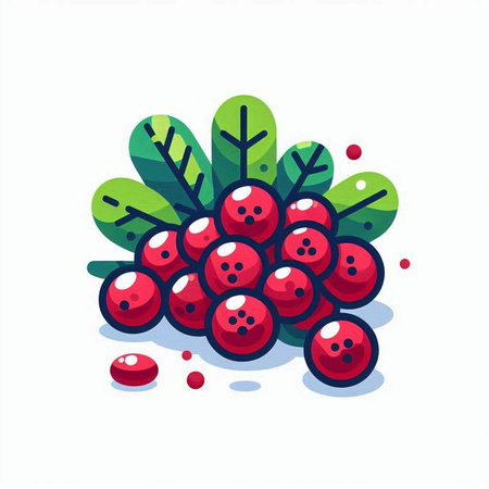 Red berries with green leaves on a white background. Vector illustration.のイラスト素材