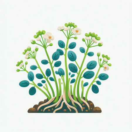 Green plant with roots on white background. Vector illustration in flat style.のイラスト素材