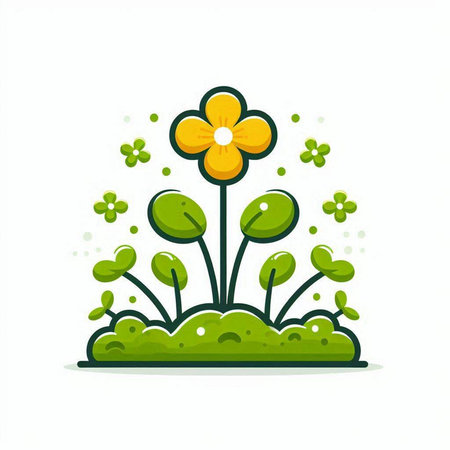Flower and grass. Vector illustration isolated on a white background.のイラスト素材