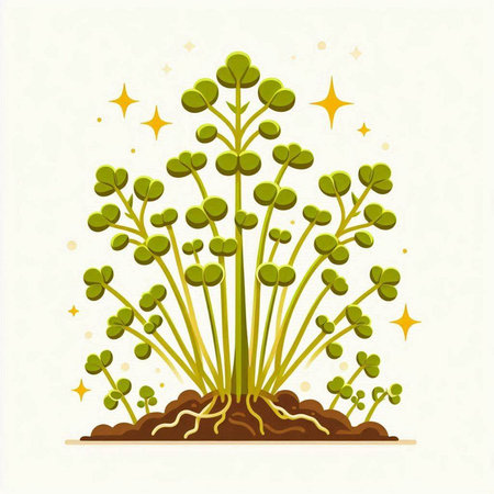 Green sprouts growing in the ground. Sprouting seedlings. Vector illustration.のイラスト素材