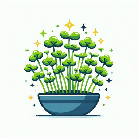 Illustration of a green plant in a pot on a white backgroundのイラスト素材