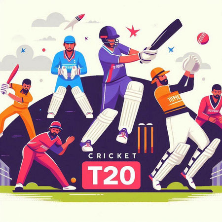 Cricket championship banner with batsman players. Vector illustration.のイラスト素材