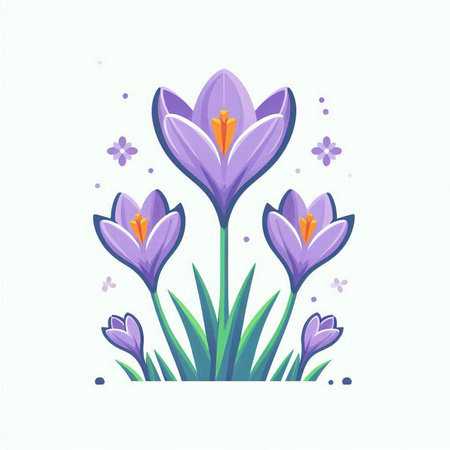 Purple crocus flowers on a white background. Vector illustration.のイラスト素材