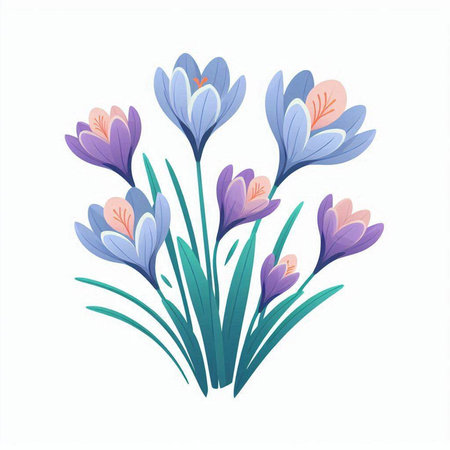 Beautiful spring crocus flowers on a white background. Vector illustration.のイラスト素材