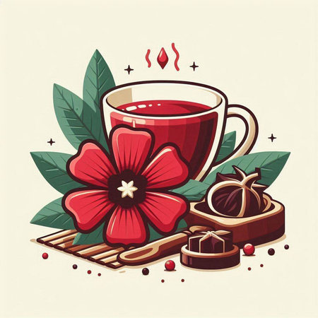Cup of hot tea with cinnamon and cloves. Vector illustration.のイラスト素材