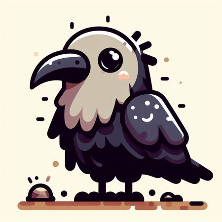 Cute cartoon crow vector illustration. Cute little crow character.のイラスト素材