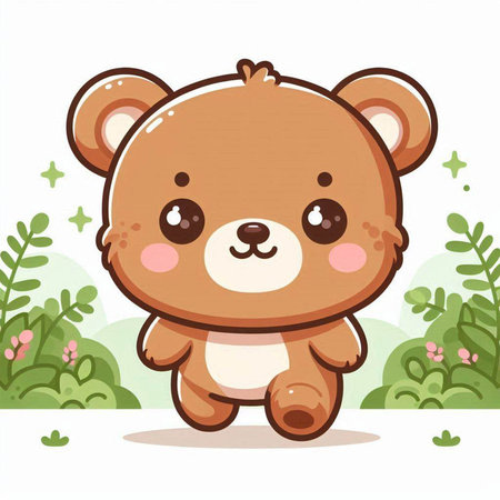 Cute cartoon bear in the park. Vector illustration of a cute animal.のイラスト素材