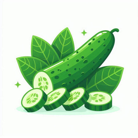 Cucumber with leaves isolated on white background. Vector illustration.のイラスト素材