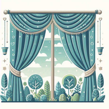 Curtains in the garden. Beautiful landscape. Vector illustration.のイラスト素材