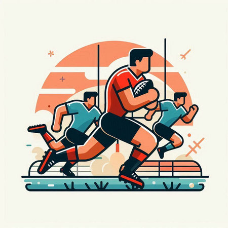 Rugby players fighting for ball. Vector illustration in flat styleのイラスト素材