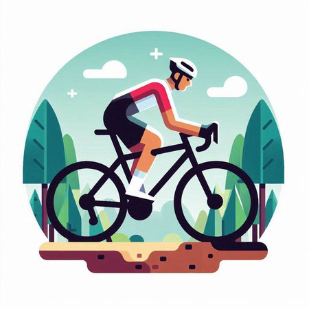 Cyclist cycling in the park. Flat style vector illustration.のイラスト素材