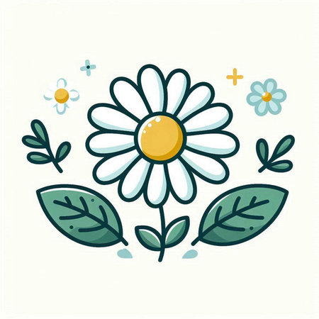Chamomile flower with leaves and flowers. Vector illustration.のイラスト素材