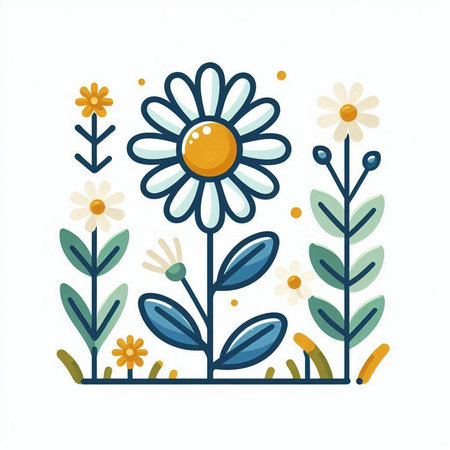 Cute hand drawn doodle daisy flowers. Vector illustration.のイラスト素材