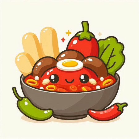 Korean food kimchi in bowl, korean food vector illustrationのイラスト素材