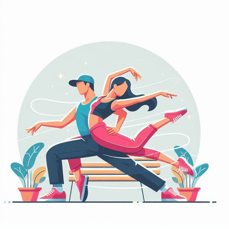 Vector illustration of a couple in love sitting on a bench in the park.のイラスト素材