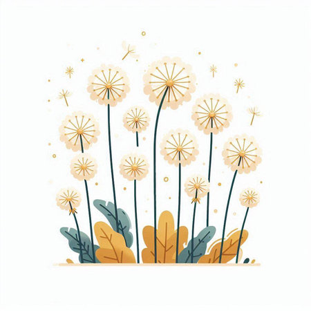 Flower background with dandelions. Hand drawn vector illustration.のイラスト素材