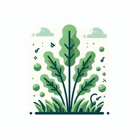 Vector illustration of green grass and water droplets in flat style.のイラスト素材