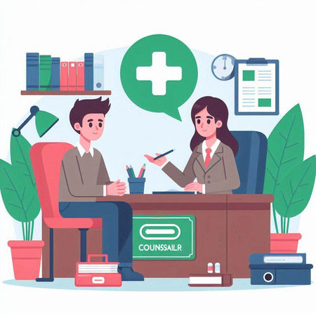 Medical Consultation, Consultation with Doctor in Office Flat Vector Illustrationのイラスト素材