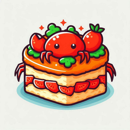 Cute crab cake cartoon vector illustration. Cute crab cake on white background.のイラスト素材