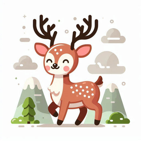 Cute cartoon deer in the forest. Vector illustration for your designのイラスト素材
