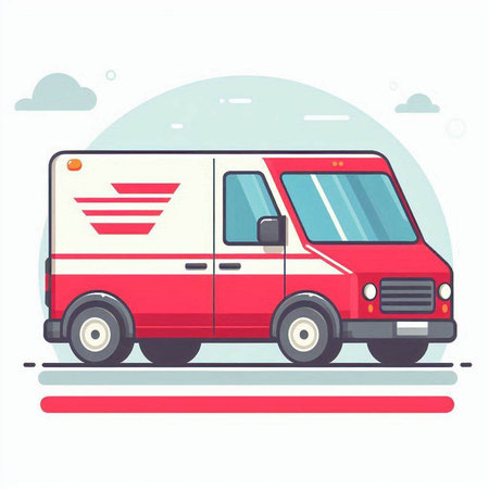 Vector illustration of red van in flat design style. Delivery service concept.のイラスト素材